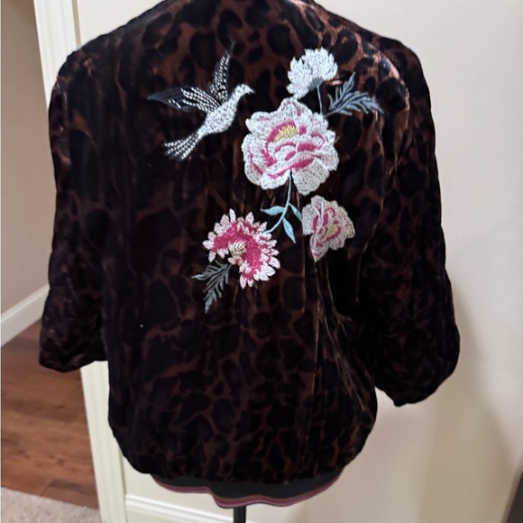 Johnny Was Black Bomber Jacket with Floral Embroidery - Picture 12 of 16